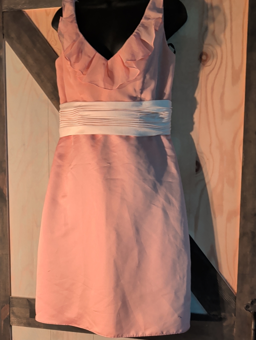 Sleeveless Pink Ruffle V-Neck Mini Dress with Ivory Waistband